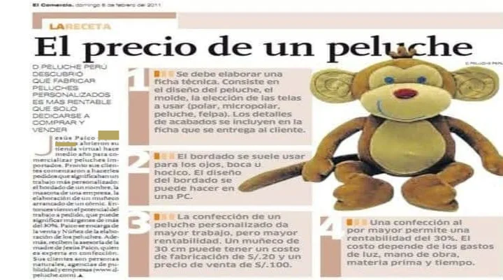 Nota sobre peluches personalizados publicada en El Comercio en 2011